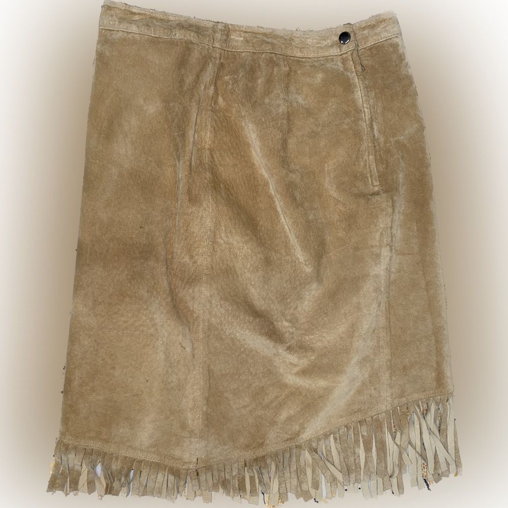 Vintage Newport News Leather Nylon Midi Fringe Skirt Size 10